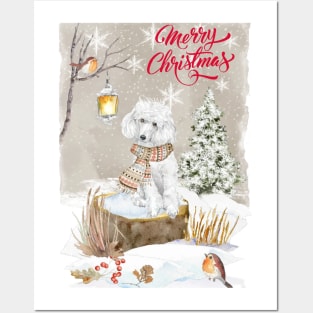 White Poodle Merry Christmas Santa Dog Posters and Art